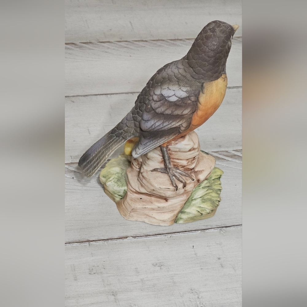 VINTAGE LEFTON HAND PAINTED CERAMIC ROBIN BIRD FIGURINE MUSHROOM KW7457 - Picture 3 of 9